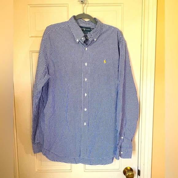 Ralph Lauren Sz XL Classic Fit Blue White Gingham Check Crisp Cotton Shirt - Picture 1 of 12